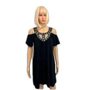 Boston Proper Cold Shoulder Gem Embellished Mini Dress Black Silver and …